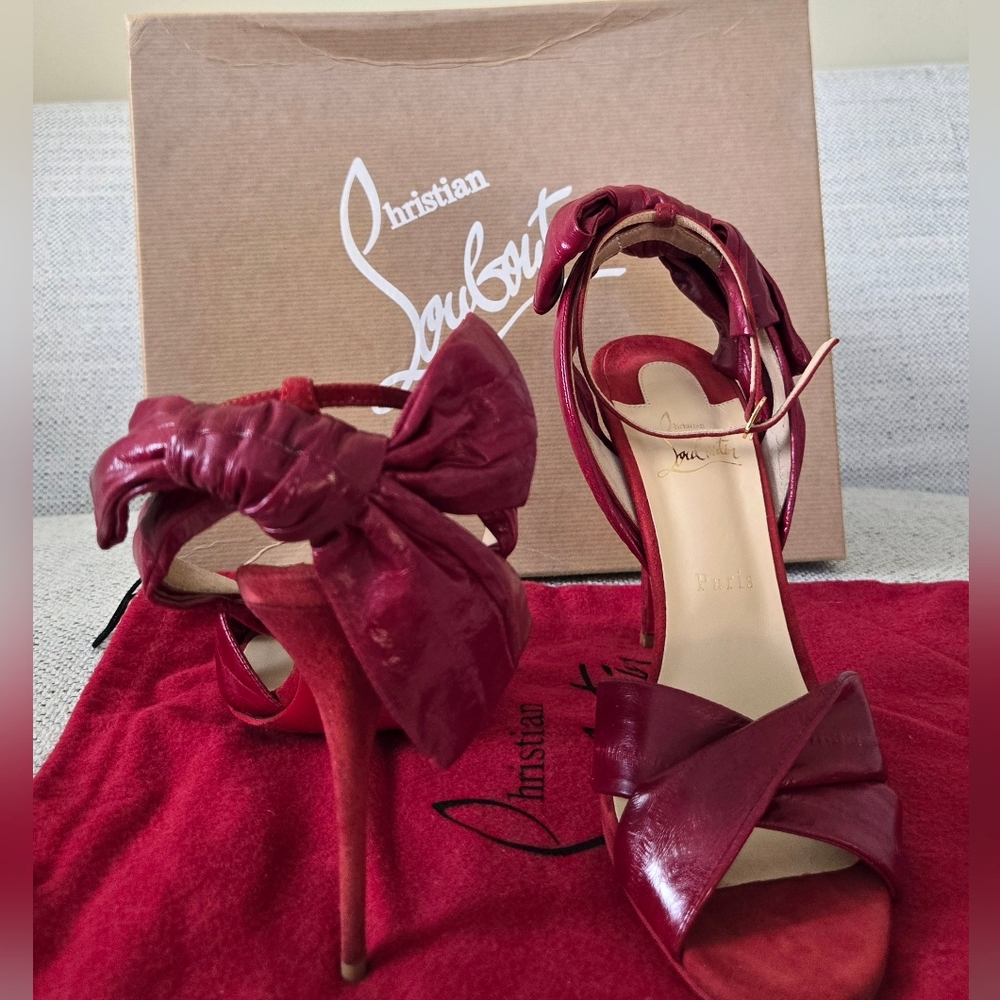 NWB CHRISTIAN LOUBOUTIN Red Exotic Leather/Suede Stiletto Heels 4"/10cm Size:40 - Picture 2 of 15